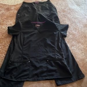 Purple Label by Healing Hands Yoga scrub Set Black sz M shirt Pants Small Tall